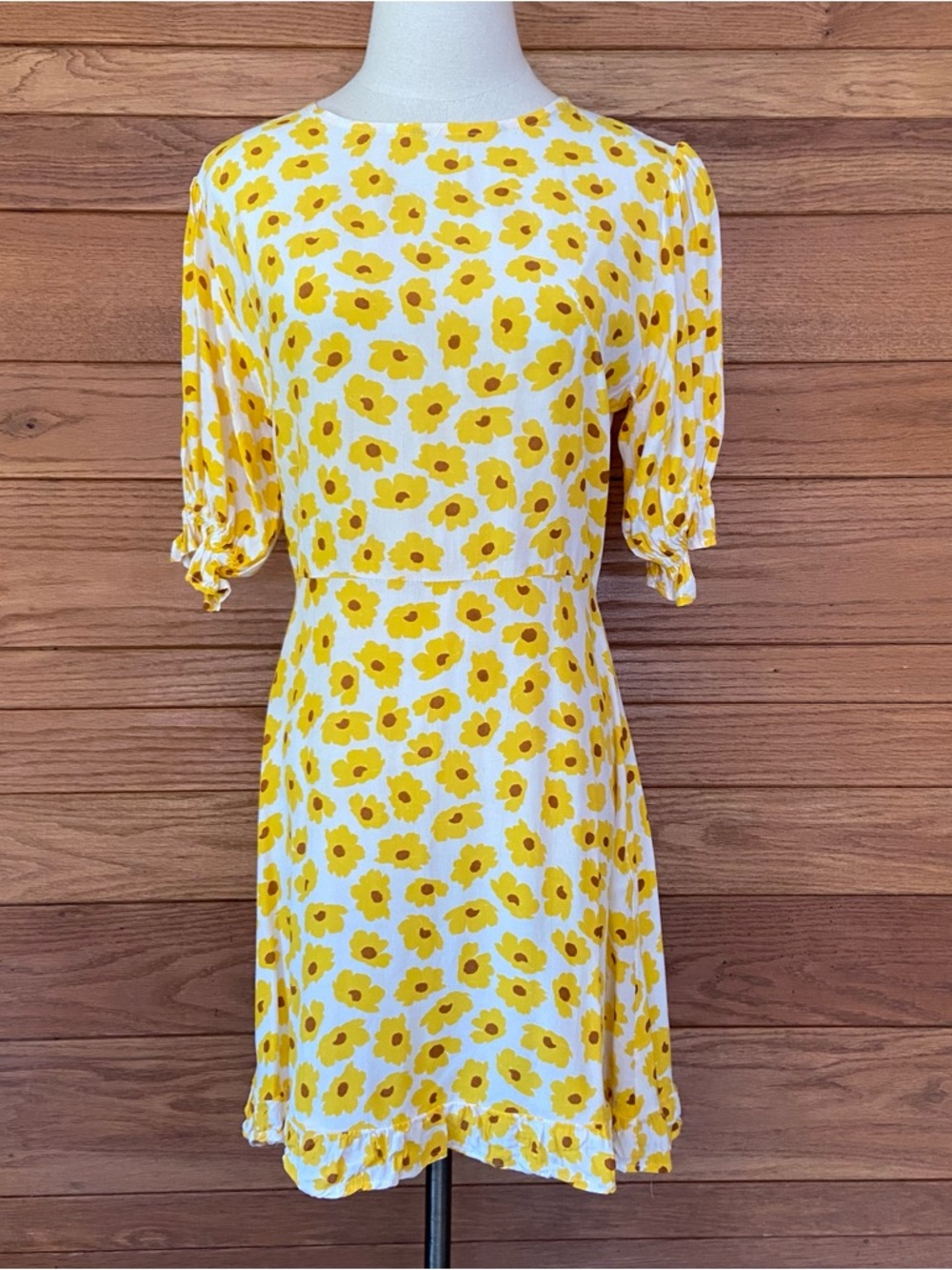 Faithfull the Brand yellow floral puff sleeve mini dress